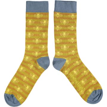 Catherine Tough Men's Ginger Stripe Bee Organic Cotton Ankle Socks In Yellow