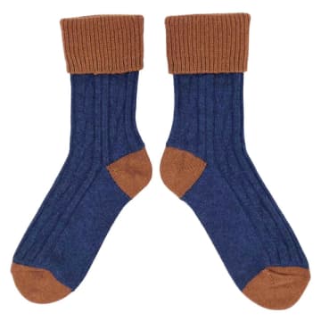Catherine Tough Navy & Copper Cashmere Blend Slouch Socks In Blue
