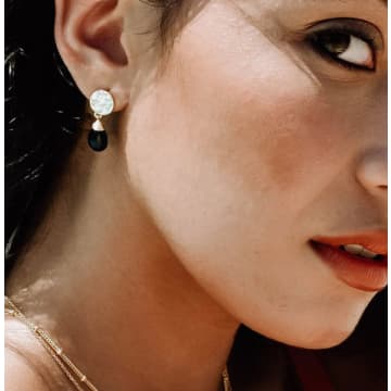Azuni Gold Plated Disc Earring-onyx