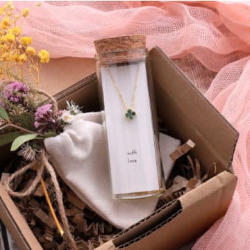Attic Four Clover Crystal Flower Necklace Green