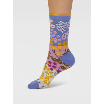 Lark London Thought Women's Marguerite Floral Organic Cotton Socks In Blue