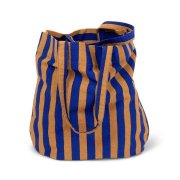 Afroart Randa Striped Cotton Tote Bag, Blue & Tan
