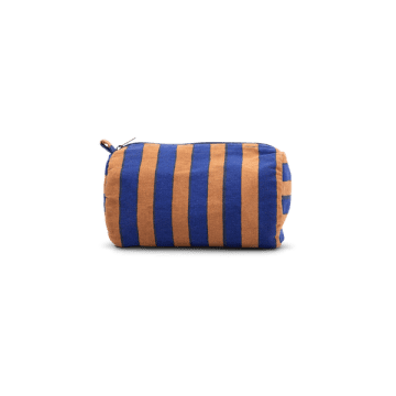Afroart Randa Striped Cotton Toiletry Bag, Blue & Tan