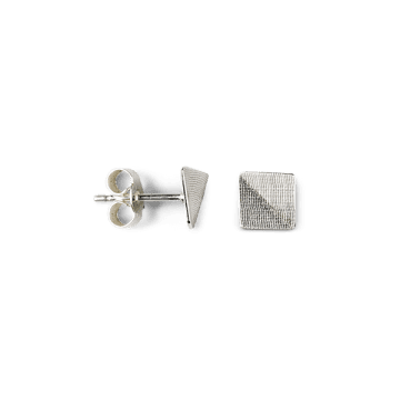 Kei Tominaga Sterling Silver Stud Earrings, Bent Square In Metallic