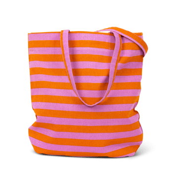 Afroart Orange & Purple Randa Striped Cotton Tote Bag