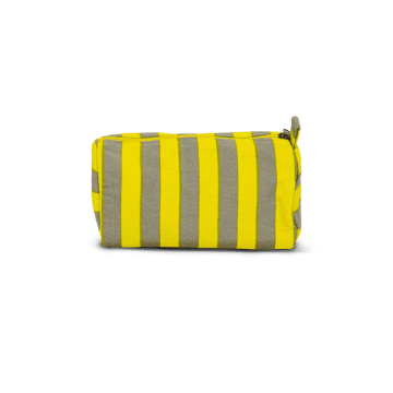 Afroart Yellow And Grey Randa Striped Cotton Toiletry Bag