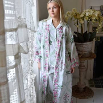 Powell Craft Floral Pink Palms Dressing Gown