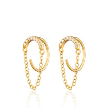 Scream Pretty Reverse Sparkling Half Moon Chained Huggie Earrings In Gold