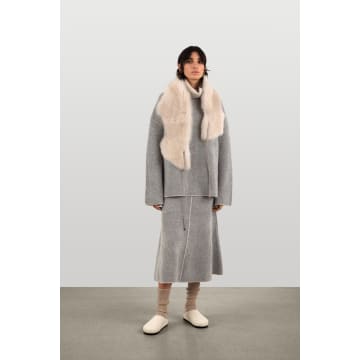 Gushlow & Cole Shearling Shawl Scarf With Leather Tie In Neutral