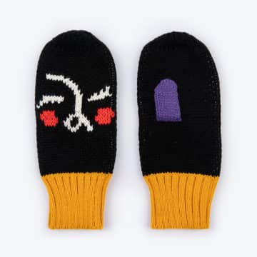 Miss Pompom Abstract Mittens In Black