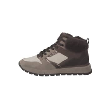 Tamaris Chocolate Faux Fur Trimmed Trainer Boots In Brown