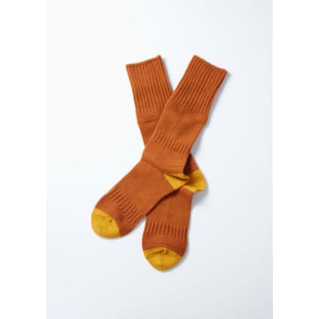 Rototo Dark Orange/dark Yellow Guernsey Pattern Crew Socks