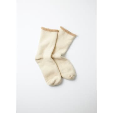 Rototo Ivory/beige Double Face Cozy Sleeping Socks In Neturals