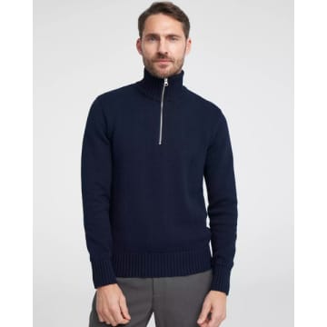 Holebrook Sivert Knitted Zip Neck In Blue