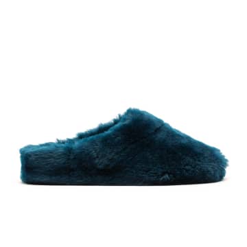 Tracey Neuls Slippers Aquamarine Navy Blue Shearling Slippers