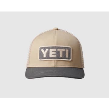 Yeti Leather Logo Badge Trucker Cap Sharptail Taupe-grey
