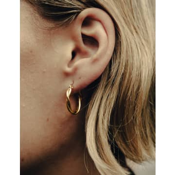 Nordic Muse Gold Medium Entwined Latch Hoop Earrings, Waterproof