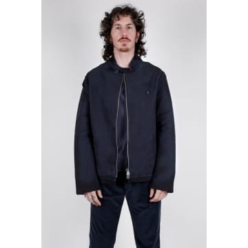 Hannes Roether Heavy Cotton Zip Up Jacket Navy In Blue