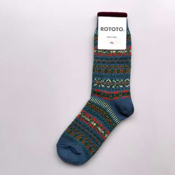 Rototo Fairisle Jacquard Crew Sock | Blue