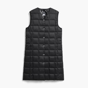 Taion Womens Long V-neck Down Vest In Black