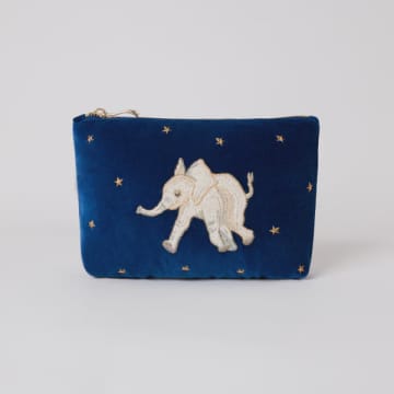 Elizabeth Scarlett Baby Elephant Navy Velvet Mini Pouch In Blue