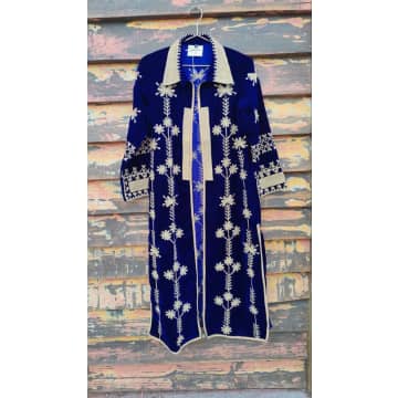 Not Specified Pamela Shiffer Silk Velvet Embd Coat In Blue
