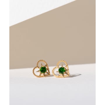 Zoe And Morgan Kind Heart Gold Chrome Diopside Earrings In Green