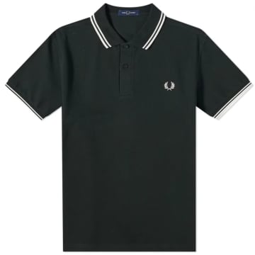 Fred Perry Slim Fit Twin Tipped Polo Night Green & Snow White