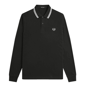 Fred Perry Authentic Long Sleeved Twin Tipped Polo Night Green & Snow White