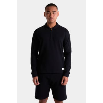 Android Homme Embroidered Long Sleeve Zip Polo Black