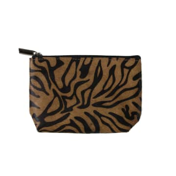 Terra Nomade Leather Tiger Printed Clutch In Brown