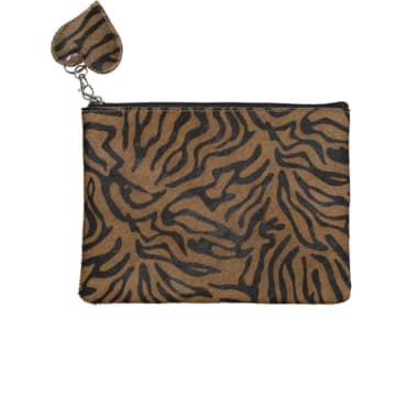 Terra Nomade Leather Tiger Printed Clutch In Animal Print