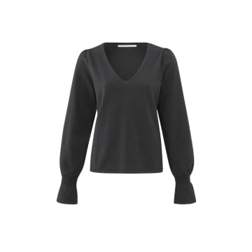 Yaya Sweater With V-neck And Long Trumpet Sleeves In Black