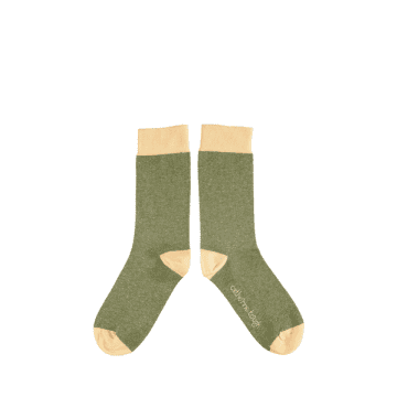 Catherine Tough Lurex Cotton Ankle Socks In Khaki & Peach In Neutrals