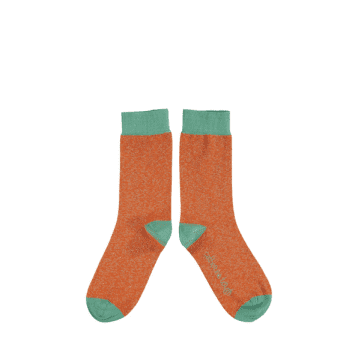 Catherine Tough Lurex Cotton Ankle Socks In Orange & Jade