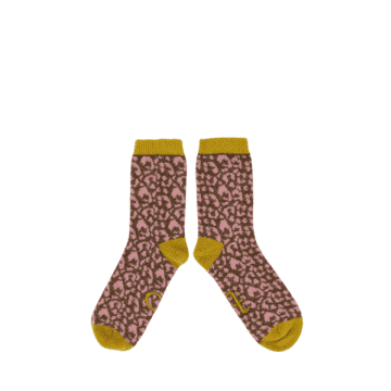 Catherine Tough Lambwool Ankle Socks In Pink/soft Brown Leopard