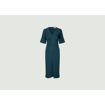 Samsoesamsoe Short-sleeved Fitted Midi Evening Dress Samailey In Blue