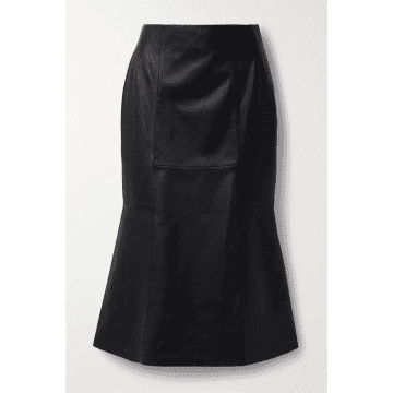 Shop Cefinn Lucille Fluted Leather Midi Skirt Size: 10, Col: Black