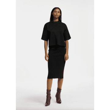 Essentiel Antwerp Elevate Lurex Knitted Midi Skirt In Black