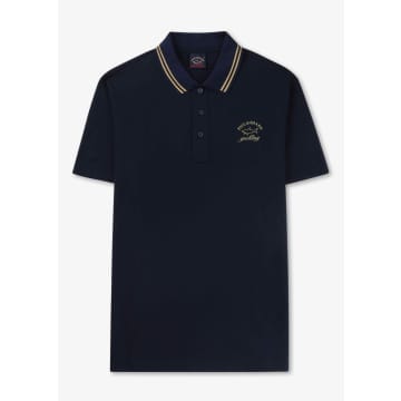 PAUL & SHARK MENS COTTON PIQUE POLO SHIRT WITH REFLECTIVE PRINT IN NAVY