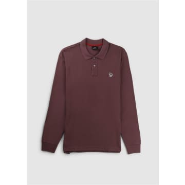 Paul Smith Mens Reg Fit Ls Zebra Polo Shirt In Burgundy In Pink