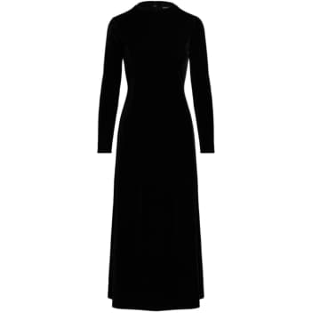Ralph Lauren Velvet Long Sleeve Day Dress In Black