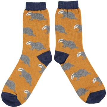 Catherine Tough Men's Mustard Badger Lambswool Ankle Socks In Orange