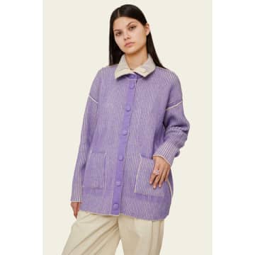 Find Me Now Nan Knit Reversible Jacket In Purple