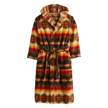 Pendleton Cotton-terry Jacquard Hooded Dressing Gown In Green