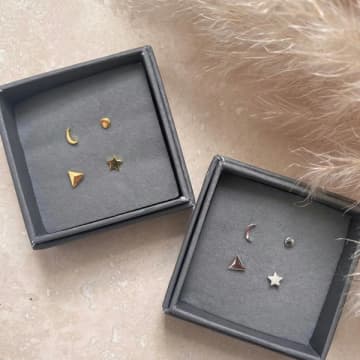 Little Nell Moon And Star Stud Earrings In Gold