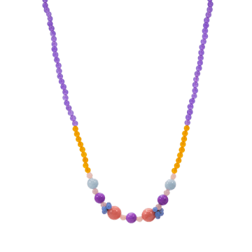 Hn Aquamarine, Jade & Glass Decorative Beaded Necklace In Multi