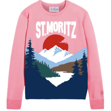 Mc2 Saint Barth Postcard Crewneck Sweater In Pink
