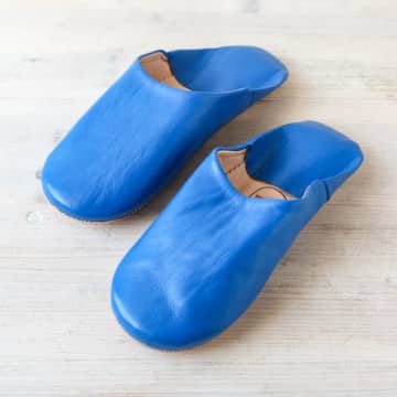 Bohemia Moroccan Leather Babouche Slippers In Blue