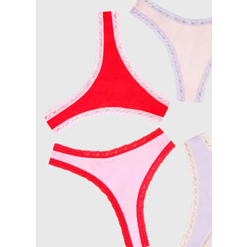 Stripe And Stare Thong Four Pack In Pink